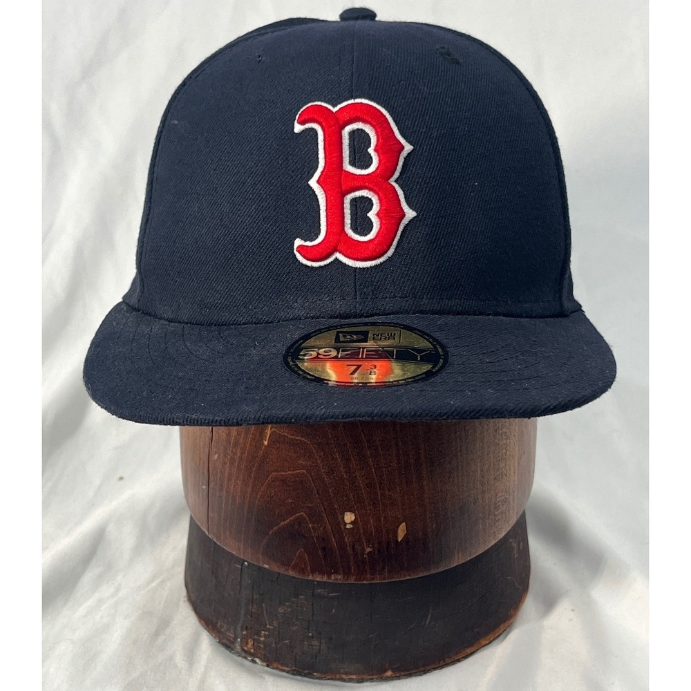 New Era 59FIFTY Boston Red Sox Fitted Hat Navy Blue MLB Cap Size 7 3/8